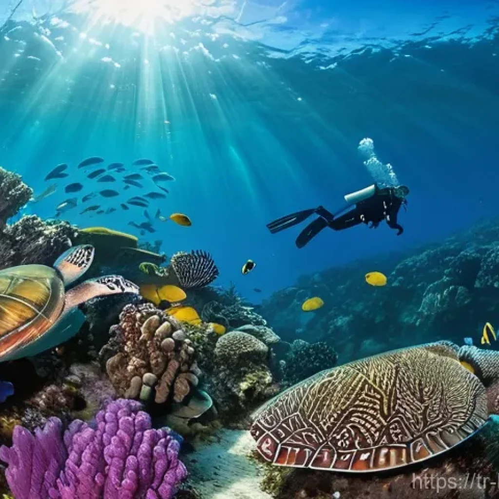 온두라스 로아탄 다이빙 명소 - A vibrant underwater scene capturing the serene beauty of Roatan's West Bay Wall. The water is cryst...