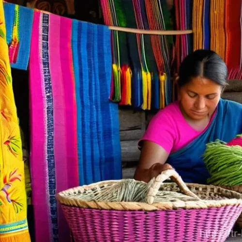 Home 26 온두라스 전통 공예품과 기념품 추천 - **Vibrant Lenca Weaving in a Honduran Market**
"A bustling, sun-drenched outdoor market in Intib...