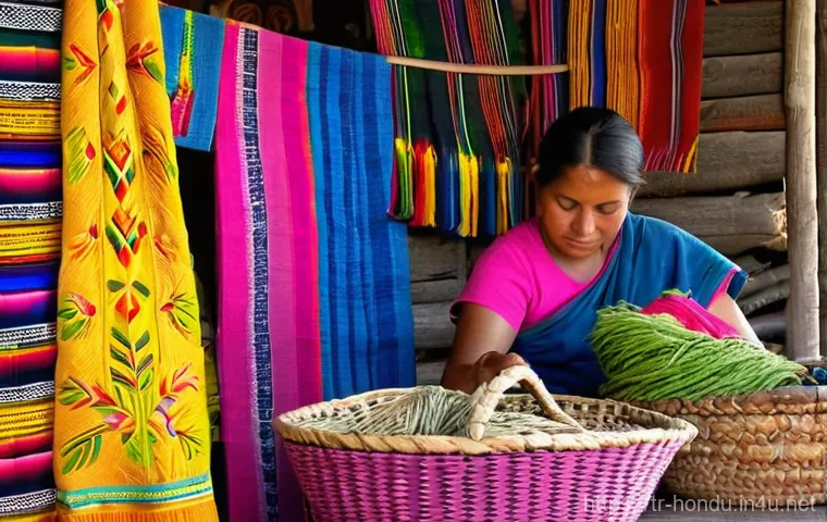 온두라스 전통 공예품과 기념품 추천 - **Vibrant Lenca Weaving in a Honduran Market**
"A bustling, sun-drenched outdoor market in Intib...
