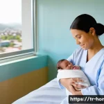 온두라스에서 출산과 의료 시스템 - A Serene Welcome in a Modern Honduran Private Hospital**

*   **Subject:** A new mother, looking pea...
