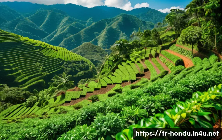 온두라스의 노동 시장과 평균 임금 - A vibrant and picturesque scene depicting Honduran coffee cultivation. The image should feature a gr...